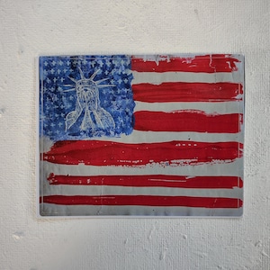 US Flag decal with crying Statue of Liberty vinyl decal in two sizes