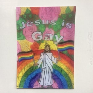 Carte postale de Jésus est gay, carte postale LGBT, carte de voeux drôle, cadeau gay, art LGBT, carte de voeux religieuse