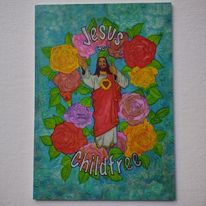 Cartão postal "Jesus não tinha filhos" - presente postal floral sem filhos para mulheres que amam gatos, presente engraçado para amigas