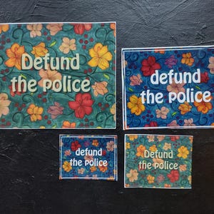 Defund the Police vinyl bumper sticker/decal in four sizes (removable, sun & water resistant, microwave and dishwasher safe); updated design
