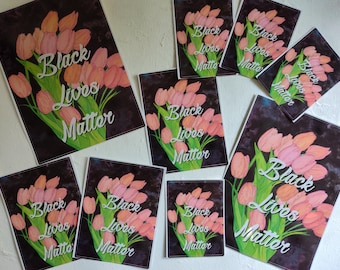 Black Lives Matter vinyl decal in three sizes: Watercolor tulips design