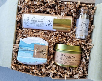 Seaside Spa Gift Box ~ MINI | Spa Gift Set | Client Basket | Gift for Her | Birthday Gift Box | Employee Gifts | Spa Gifts | Travel Candle