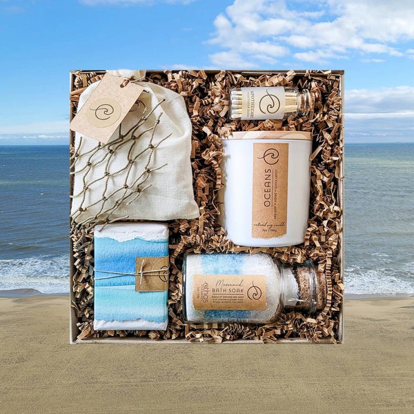 SPA GIFT SET | Seaside Spa Gift Box - Medium | Housewarming Gifts | Congrats Gift | Thank You Gift Set | Birthday Gift | Spa Gift Baskets