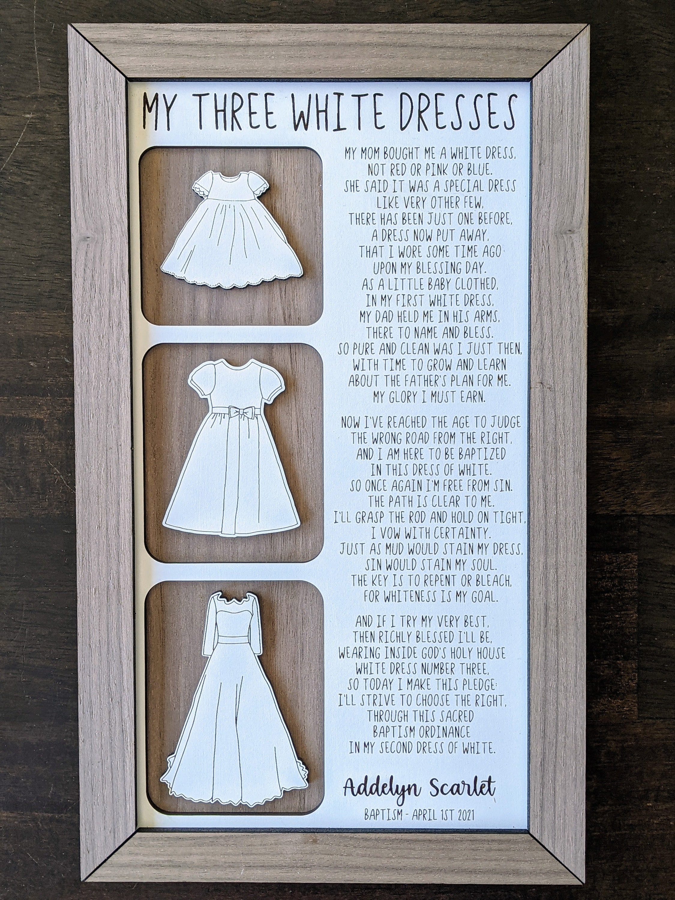 LDS Baptism Gift 3 White Dresses Poem Personalized Baptism Etsy