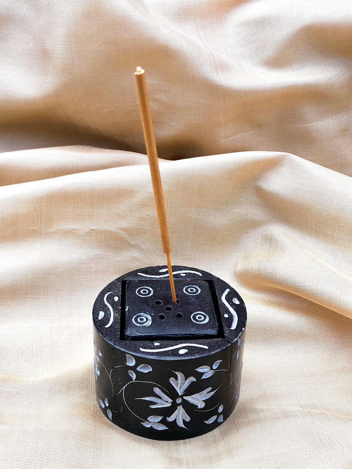 Black Stone Incense Holder which holds incense sticks and Etsy