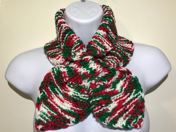 Color Christmas Print Ascot Scarf Keyhole Knit Scarf Bow Etsy