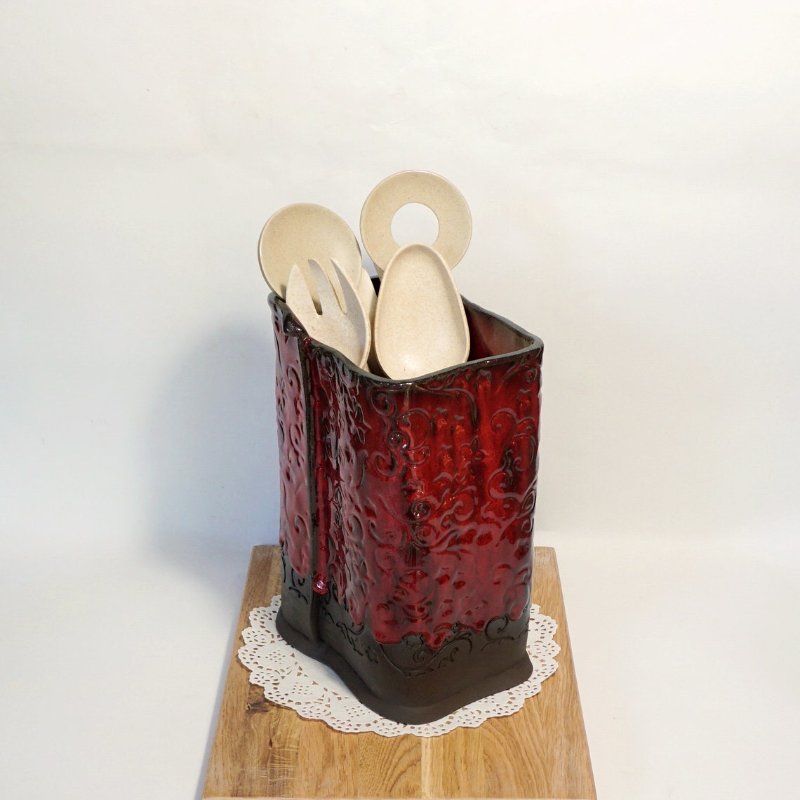 Matte Blue Utensil Holder Ceramic Utensil Crock Square Shape Etsy