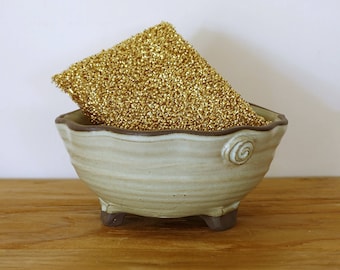 Handmade Ceramic Sponge Holder: Beige Kitchen Soap Dish