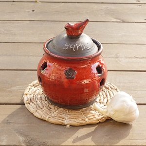 Ceramic garlic container, Pottery hand made garlic storage, Red garlic container, Garlic holder, Garlic container with holes, Gift