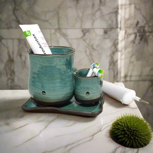 Electric toothbrush container, Ceramic toothbrushes holder, Handmade ceramic  and pottery, Makeup brushes container, Bathroom decor