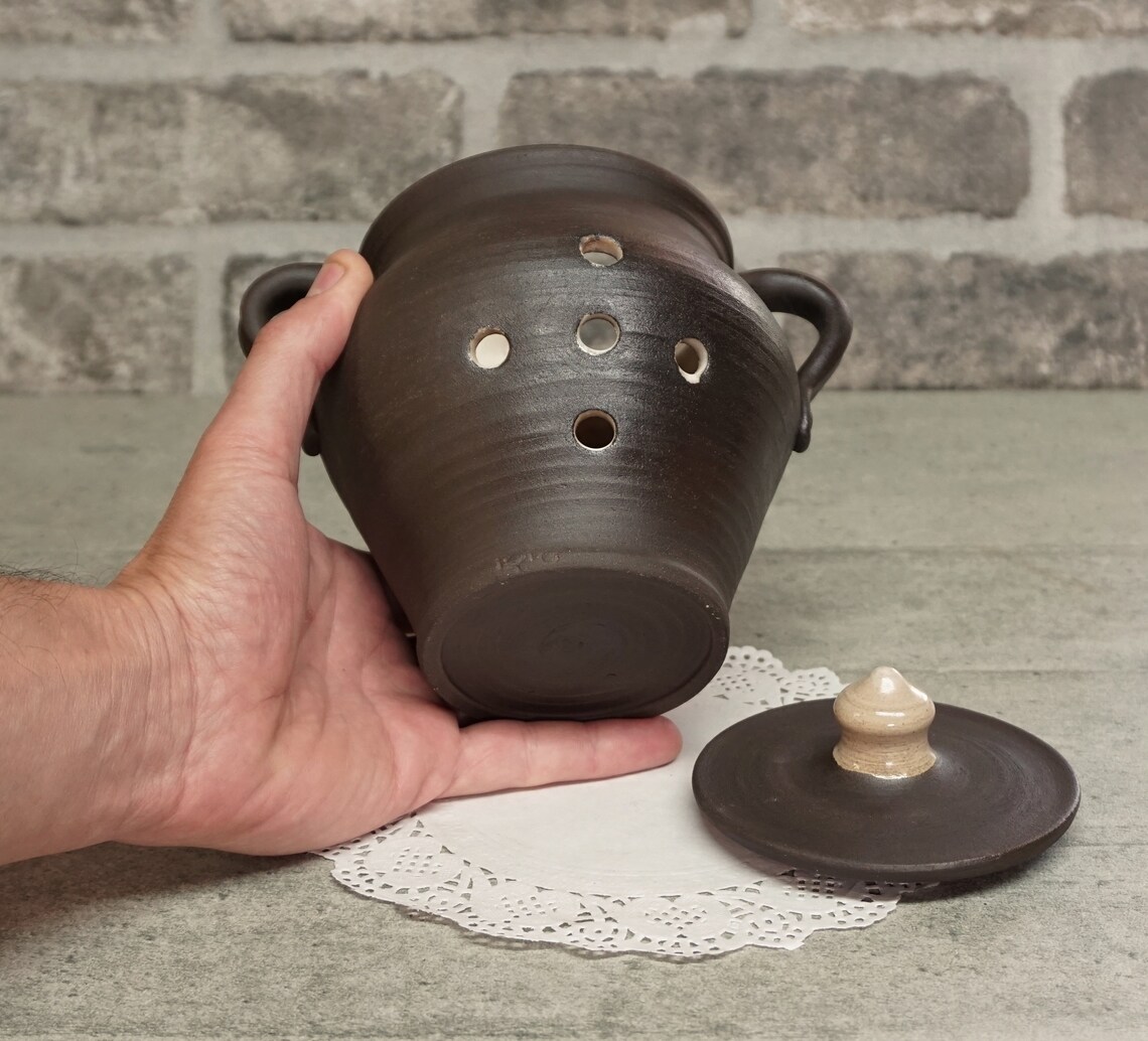 Ceramic Garlic Container Pottery Hand Made Garlic Storage Etsy