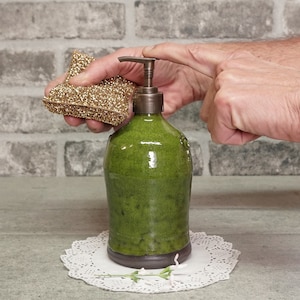 Ceramic soap dispenser, Deep green glaze, Soap Dispenser, Liquid Soap, Kitchen Soap Pump, Handmade bathroom Décor, Rustic pottery, Israel