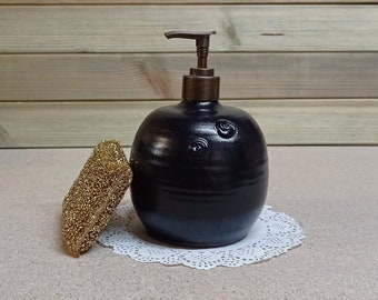 Black Liquid soap dispenser, Black Soap Dispenser, Bathroom Soap Pump, Handmade kitchen Décor, Rustic pottery, Soap Dispenser