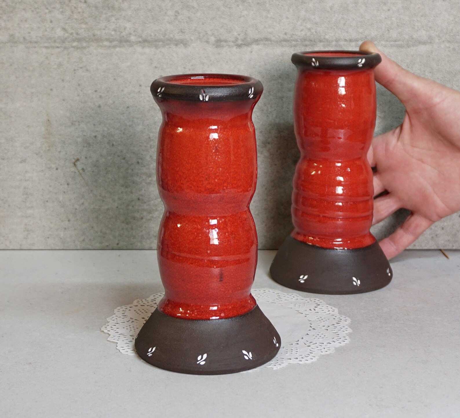 Set of 2 Candle Holder Tall Candlesticks Red Ceramic Candle Etsy
