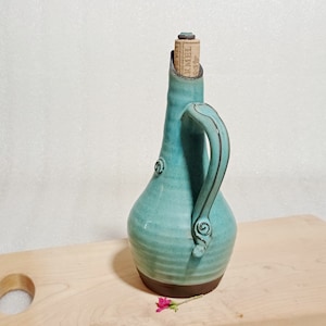 Ceramic oil container, Blue olive oil jar, Vinaigrette container, ceramic jar, Rustic pottery, Israeli ceramics, handmade pottery