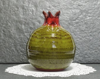 Handmade Green Pottery Pomegranate: Jewish Home Decor