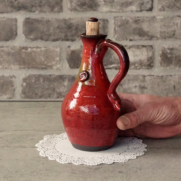 Ceramic oil bottle, Red glaze pottery, olive oil dispenser, Olive Oil & Balsamic, Oil or vinegar bottle, wheel thrown bottle, rustic pottery