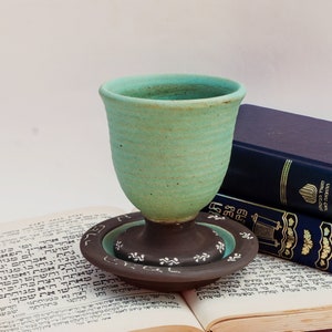 Ceramic kiddish cup, Kiddish goblet, Wine goblet, Judaical Jewish wedding gift, Pottery wine cup, MATTE blue ,Housewarming gift, sabbath image 3