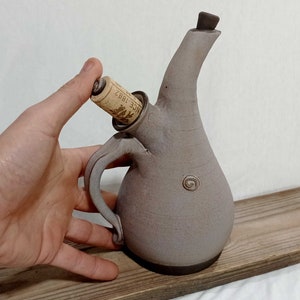 Rustic jug, Ceramic oil bottle, Matte gray pottery, Olive oil container, Olive Oil & Balsamic, Oil or vinegar bottle, wheel thrown bottle