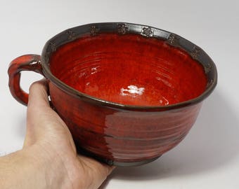 Red 8 " serving bowl, Salad pottery bowl, Fruit or centerpiece bowl, Wheel thrown bowl, Handmade pottery, Red cherry ceramics, Pasta bowl