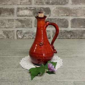 Botella de aceite de cerámica, cerámica de esmalte de naranja, dispensador de aceite de oliva, aceite de oliva y balsámico, botella de aceite o vinagre, tarro de vinagre, arte único, rústico