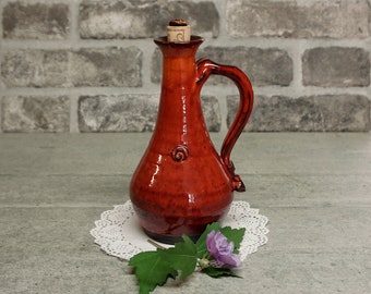 Orange Glaze Ceramic Oil Bottle: Rustic Kitchen Decor
