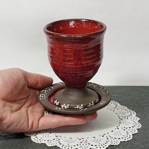 Ceramic kiddish cup, Kiddish goblet, Wine goblet, Judaical, Jewish wedding gift, Pottery wine cup, Handmade art, Red ceramics, Sabbath