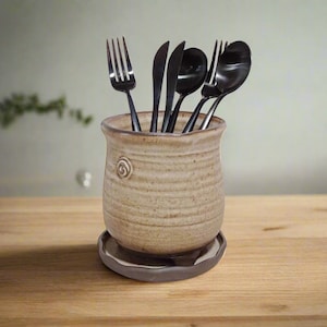 Cutlery holder, Ceramic silverware container, Kitchen cutlery organizer, Cutlery caddy, Pottery Utensil carrier, cutlery drainer