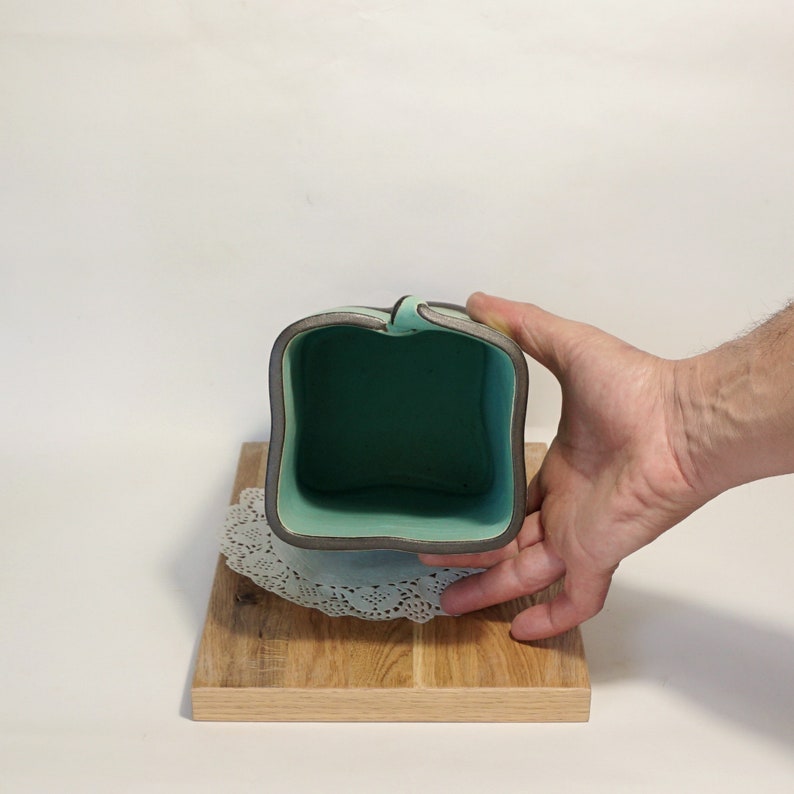 Matte Blue Utensil Holder Ceramic Utensil Crock Square Shape Etsy