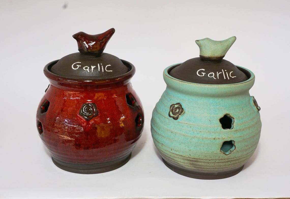 Ceramic Garlic Container Pottery Hand Made Garlic Storage Etsy