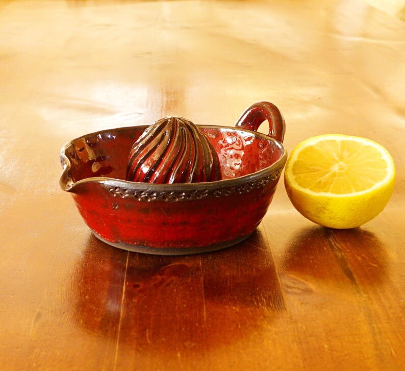 Red Lemon Juicer Pottery Citrus Squeezer Red Glaze Pottery Etsy