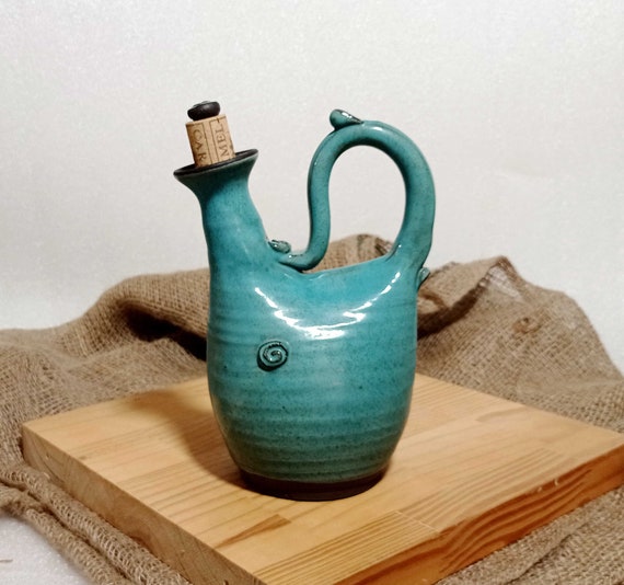 Ceramic Oil Bottle Blue Glaze Olive Oil Container Olive Oil Etsy