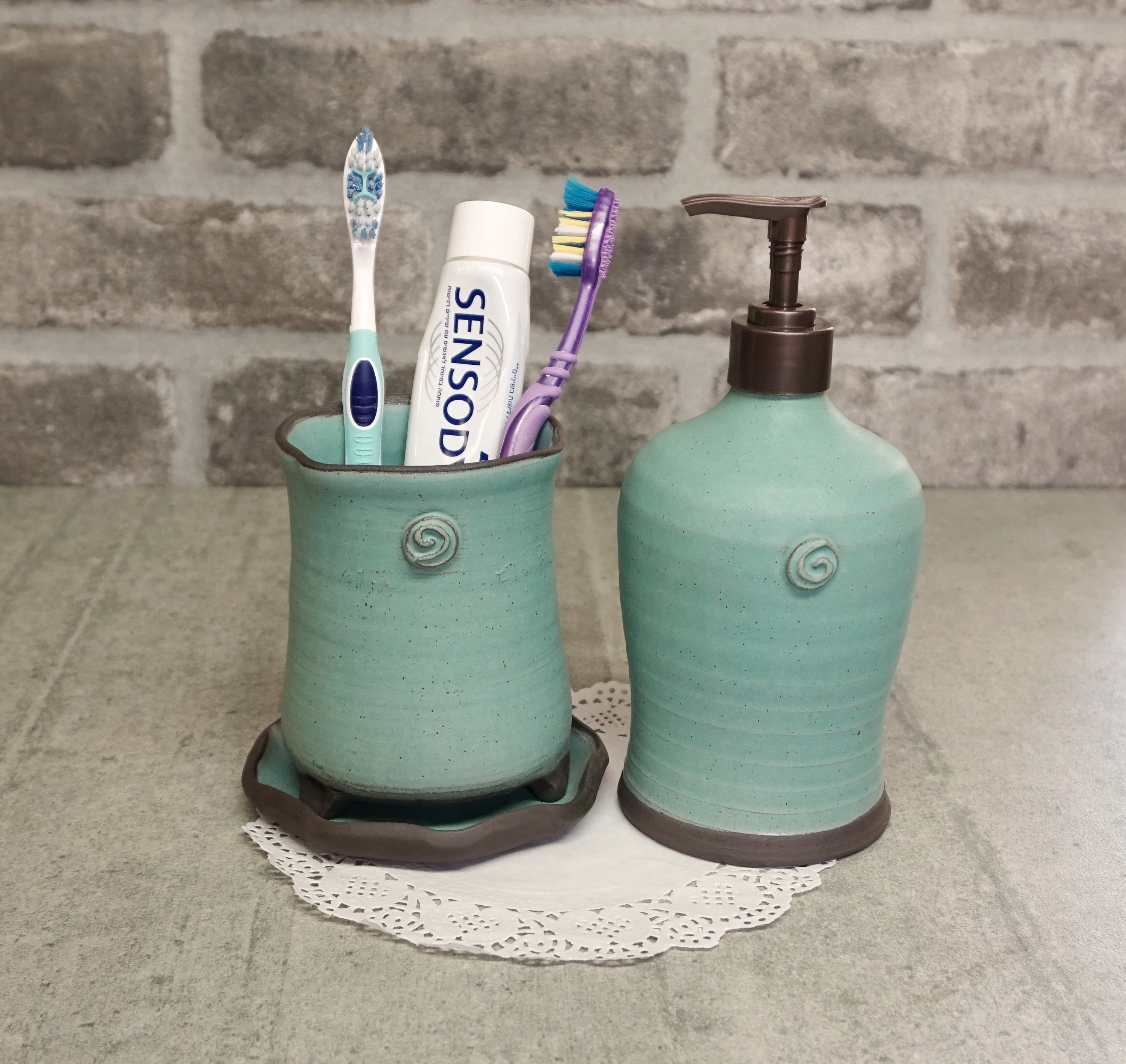 Handmade Bathroom Set Ceramic Bathroom Accessories Toothbrush Holder Soap 
