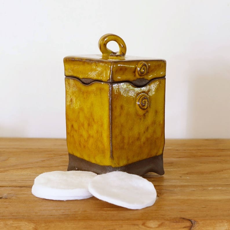 Lidded Square Sugar Container Yellow Pottery Box Yellow Etsy