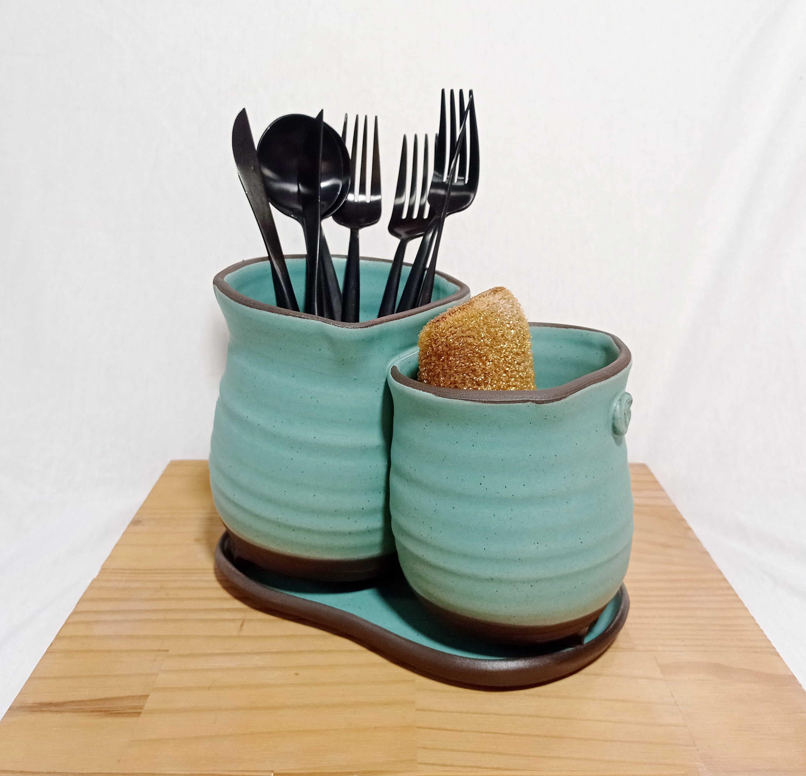 Double Cutlery Holder, Ceramic Silverware Container, Kitchen Cutlery  Organizer, Cutlery Caddy, Pottery Utensil Carrier, Cutlery Drainer -   Denmark