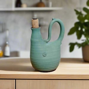 Ceramic oil bottle, Blue matte glaze, olive oil container, Olive Oil & Balsamic, Oil or vinegar bottle, wheel thrown bottle, Oil container