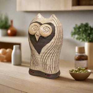 Ceramic owl decor, Pottery cream owl figure, Handmade owl sculpture, Home decor, Owl lovers gift, A symbol  of wisdom, Cream pottery,