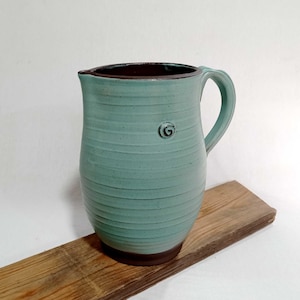 Ceramic pitcher with a handle, Wheel thrown pottery, Milk Jug, Water pitcher, handcraft pottery, Blue Matte pottery, kitchenware, Rustic jug