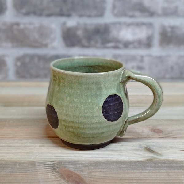 BIG Handmade mug, 20.9 oz. Pottery coffee mug, 620 ml Ceramic cup, Green pottery mug, Tea ceramic mug, Israeli art, Unique mug