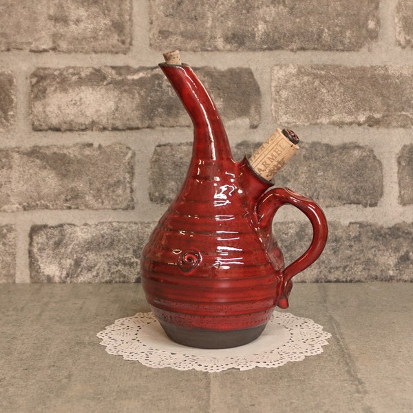 Ceramic oil bottle, Red glaze pottery, olive oil dispenser, Olive Oil & Balsamic, Oil or vinegar bottle, wheel thrown bottle, rustic pottery