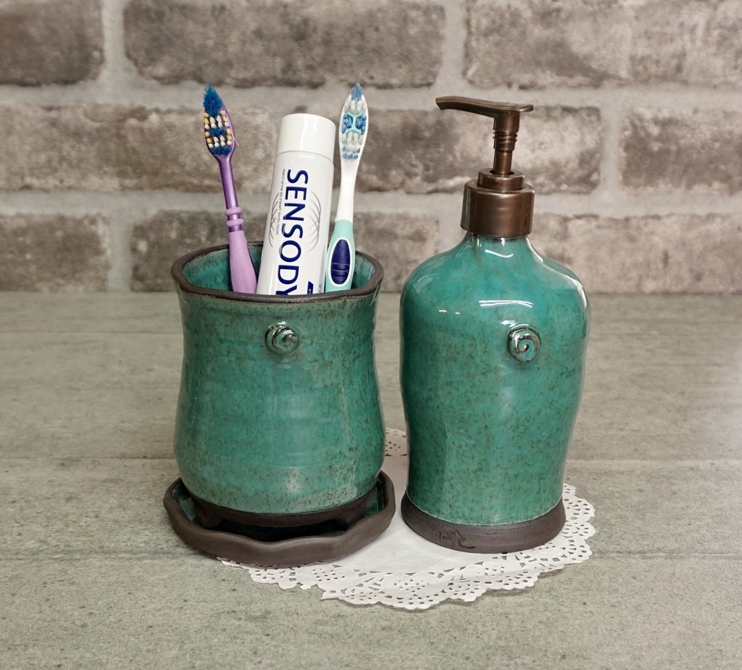 Our Teal Glaze ceramic Bath Accessories are a fan favorite that works well  in any bathroom!