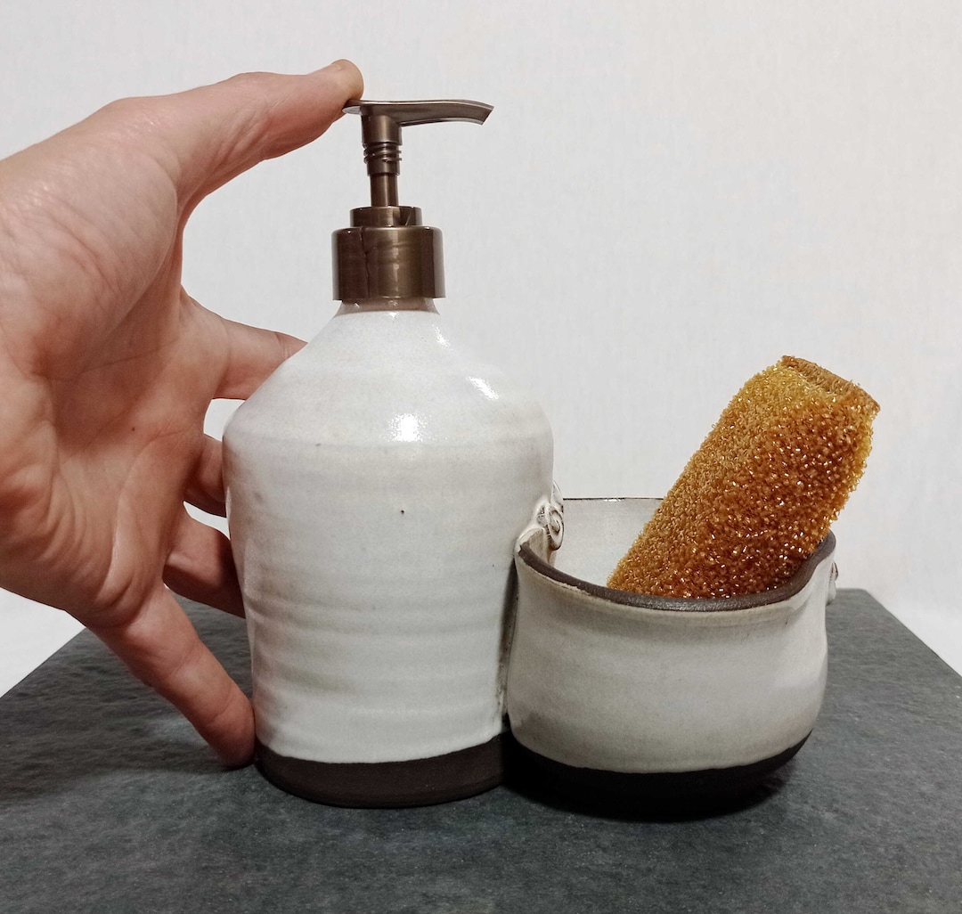 Ceramic Liquid Soap, Soap Dispenser With a Sponge Holder, Liquid Soap