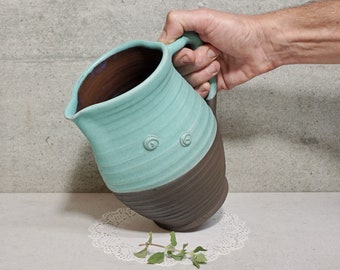 Ceramic pitcher with a handle, Wheel thrown pottery, Milk Jug, Water pitcher, handcraft pottery, Blue pottery, kitchenware, Rustic jug