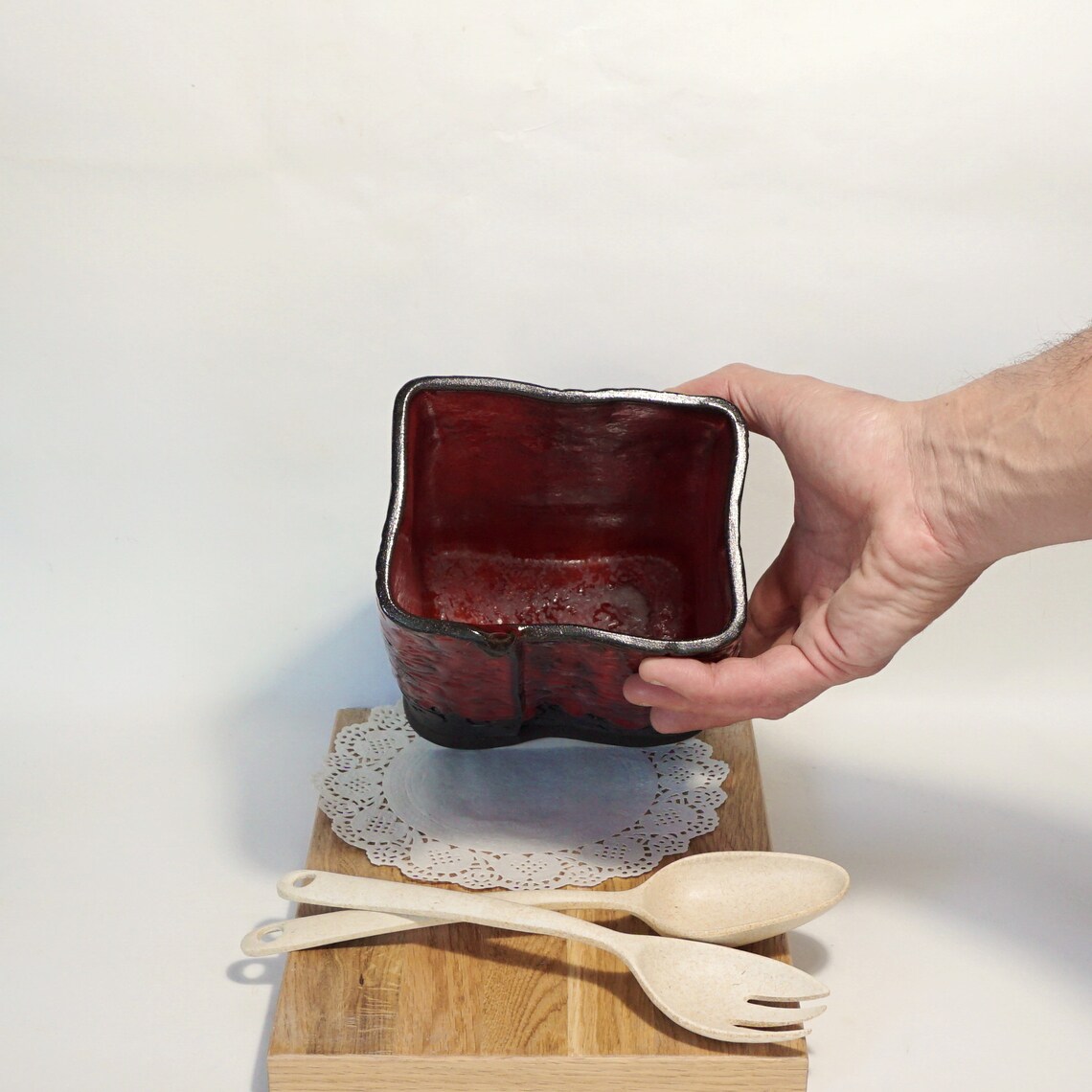 Red Utensil Holder Ceramic Utensil Crock Square Shape - Etsy