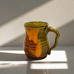 BIG Handmade mug, 19.6  oz Pottery coffee mug, 580 ml Ceramic cup, Orange, Red, Yellow Tea ceramic mug, Gift idea, Israeli art, Unique mug