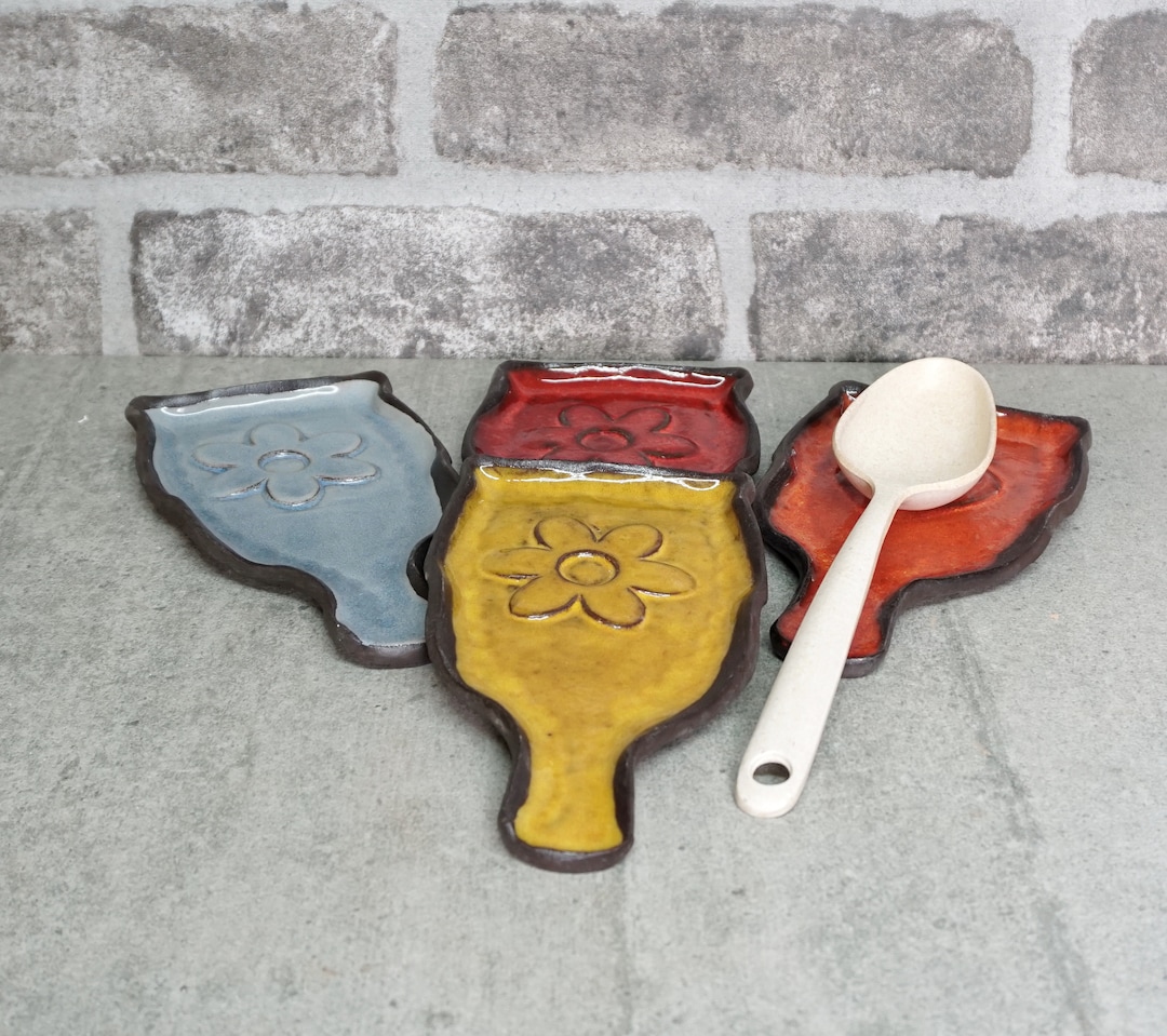 Ceramic Spoon Rest, Ceramic Spoon Holder Dish, Pottery Spoon Rest for