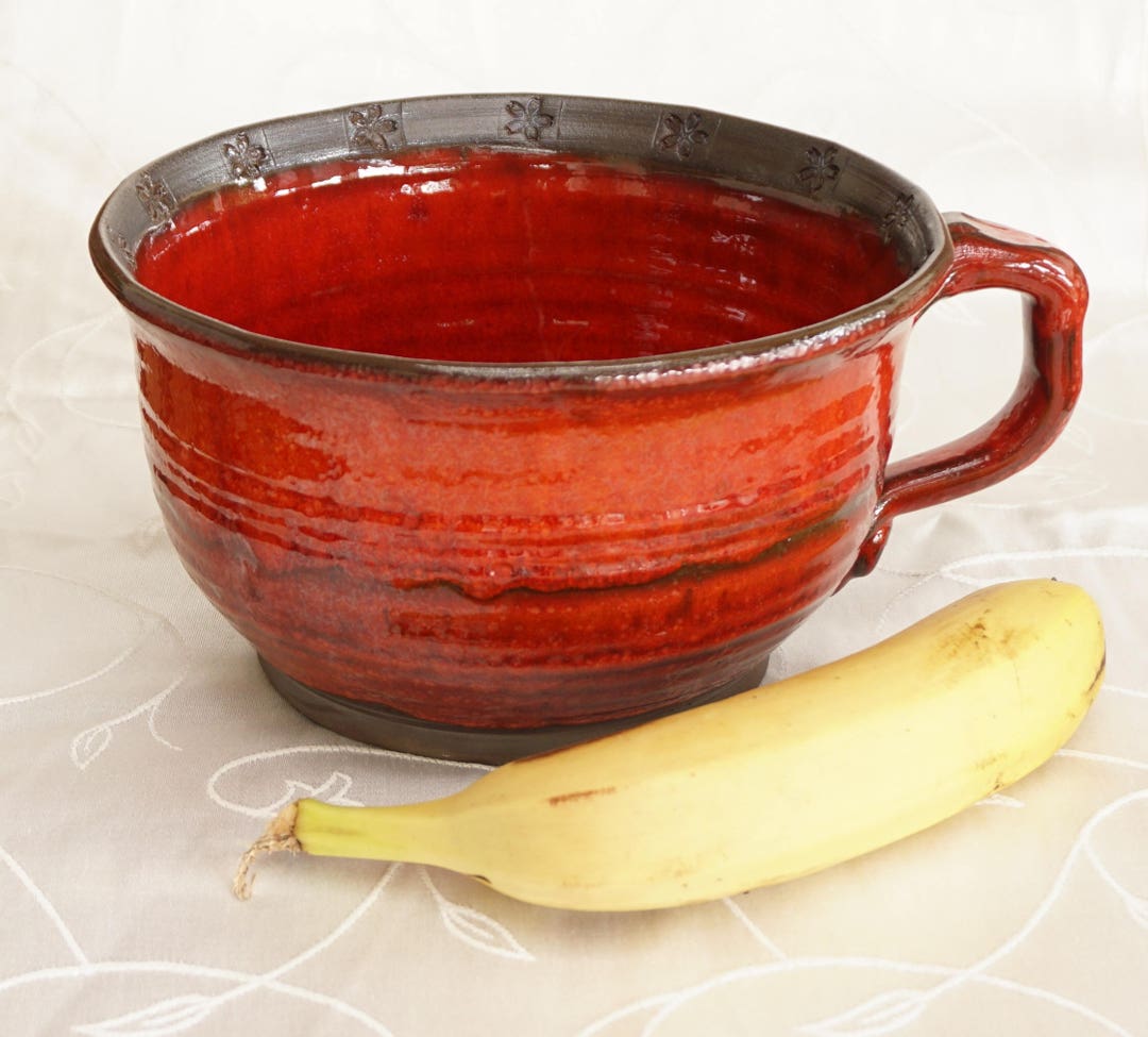 Handmade Red Pottery Serving Bowl With Handle: 8" Wheel Thrown Salad ...