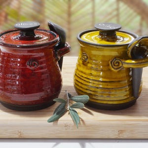 Tall Olive Jars w/ White Lids, Pickling