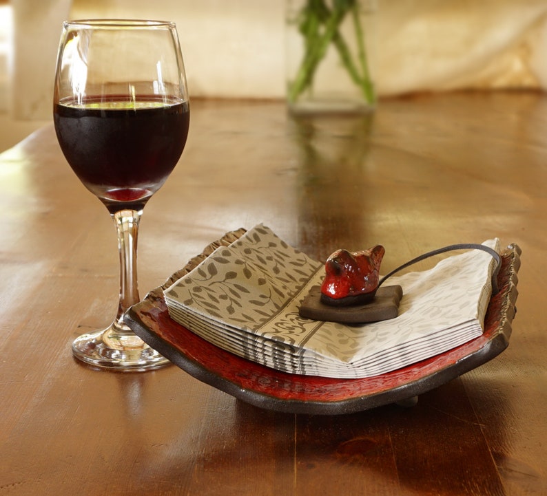 Red Ceramic Napkin Holder Napkin Holder With a Bird Ceramic Etsy Israel