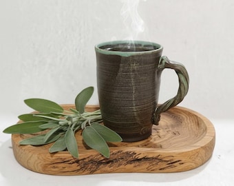 Handmade Pottery Mug: 22 Oz Gray Ceramic Coffee Cup, Israeli Art